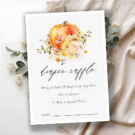 Tarjeta De Recepción Naranja floral Calabaza Diaper Raffle Baby Shower