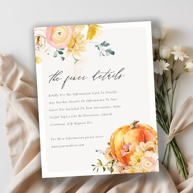 Tarjeta De Recepción Naranja floral Detalles del Boda de calabaza otoña (Subido por el creador)