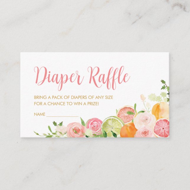 Tarjeta De Recepción Naranja floral rosa Citrus Diaper Raffle (Anverso)