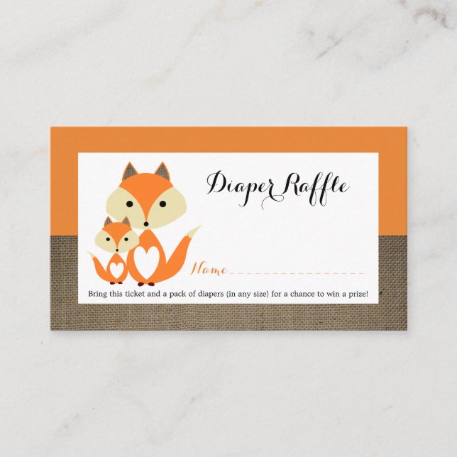 Tarjeta De Recepción Naranja Fox Burlap Baby Shower Diaper Ticket (Anverso)