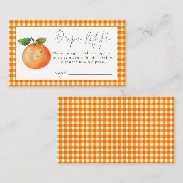 Tarjeta De Recepción Naranja Gingham Cutie Diaper Raffle Baby Shower (Anverso / Reverso)