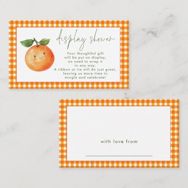 Tarjeta De Recepción Naranja Gingham Little Cutie Display Baby Shower (Anverso / Reverso)