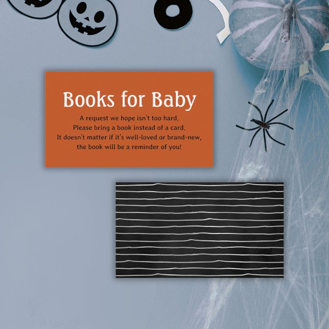 Tarjeta De Recepción Naranja Halloween Baby Shower Libros Para Bebés (Orange Halloween Baby Shower Books For Baby Enclosure Card)