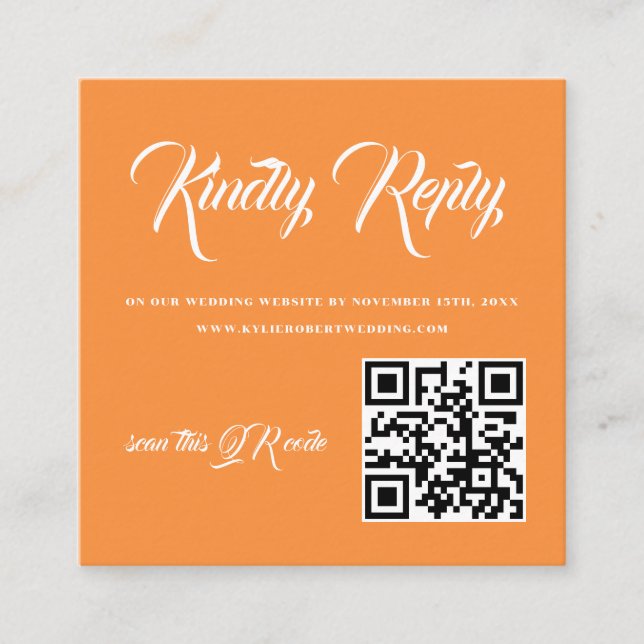 Tarjeta De Recepción Naranja moderno de Sunset QR RSVP (Anverso)