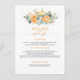 Tarjeta De Recepción Naranja Pastel Flores Boda Información Invitado