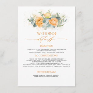 Tarjeta De Recepción Naranja Pastel Flores Boda Información Invitado