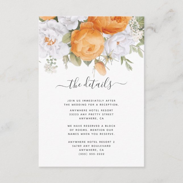 Tarjeta De Recepción Naranja Piper White Ranunculus Florals (Anverso)