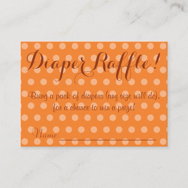 Tarjeta De Recepción Naranja Polka Dot Baby Shower Diaper Raffle Ticket (Anverso)