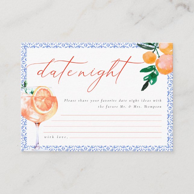 Tarjeta De Recepción Naranja Positano Ideas de la Noche Italiana (Anverso)