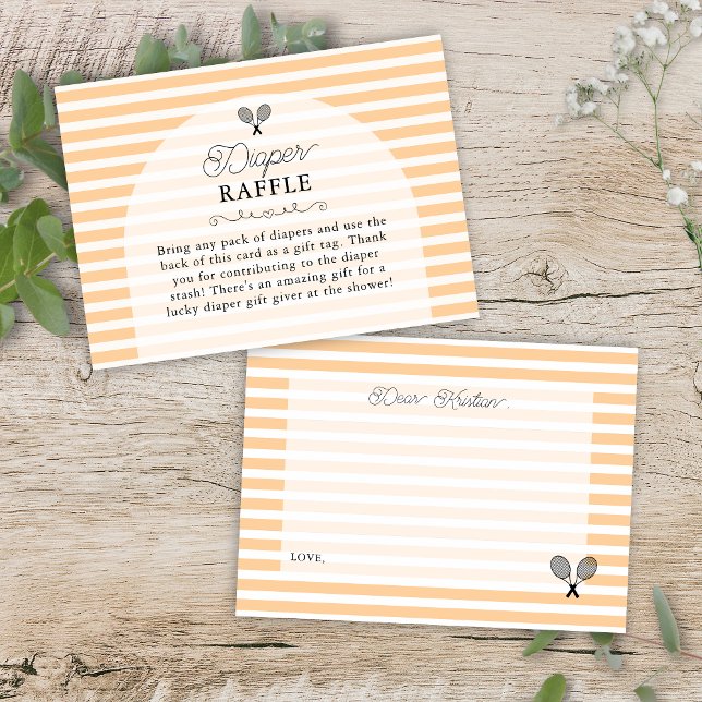 Tarjeta De Recepción Naranja Preppy Tennis Baby Shower Diaper Raffle (Elegant pastel orange tennis theme preppy baby shower diaper raffle enclosure cards for country club)