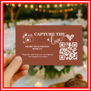 Tarjeta De Recepción Naranja Quemada Rústica Captura El Amor QR Boda