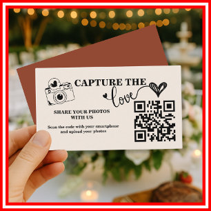 Tarjeta De Recepción Naranja Quemada Rústica Captura El Amor QR Boda