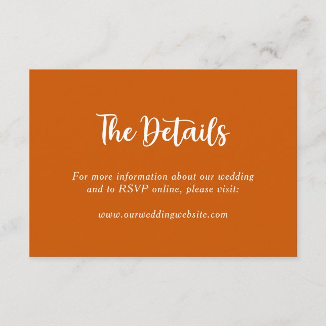 Tarjeta De Recepción Naranja Quemado Boda Botánico Floral Nombre de la  (Anverso)