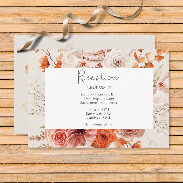 Tarjeta De Recepción Naranja Quemado Boho Arco Floral Monograma Beige (Subido por el creador)