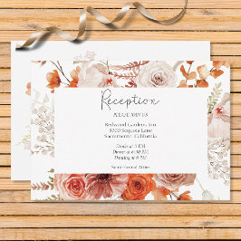 Tarjeta De Recepción Naranja Quemado Boho Arco Floral Monograma Blanco