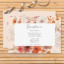 Tarjeta De Recepción Naranja Quemado Boho Arco Floral Monograma Peach