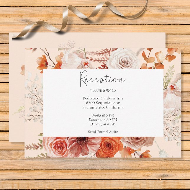 Tarjeta De Recepción Naranja Quemado Boho Arco Floral Monograma Peach (Subido por el creador)