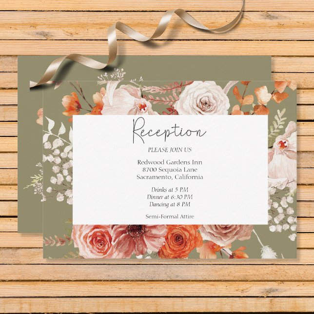 Tarjeta De Recepción Naranja Quemado Boho Arco Floral Monograma Sage (Subido por el creador)