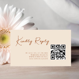 Tarjeta De Recepción Naranja Quemado CÓDIGO QR Minimalista Boda RSVP