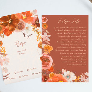 Tarjeta De Recepción Naranja quemado Terracotta Floral Extra Info