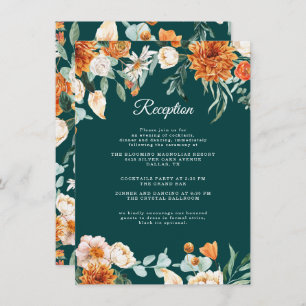 Tarjeta De Recepción Naranja quemado verde azulado Rustic Fall Wedding
