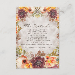 Tarjeta De Recepción Naranja romántico Crema de óxido Detalles de la fl