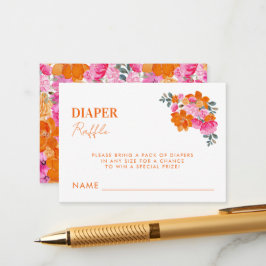 Tarjeta De Recepción Naranja Rosa Diaper Raffle Chica Baby Shower Juego