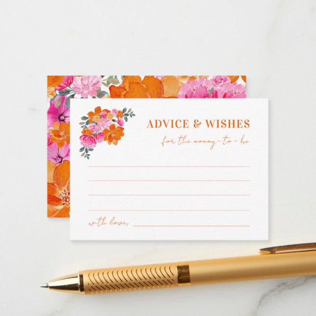 Tarjeta De Recepción Naranja rosa Floral Baby Shower Consejos y deseos (Anverso/Reverso In Situ)