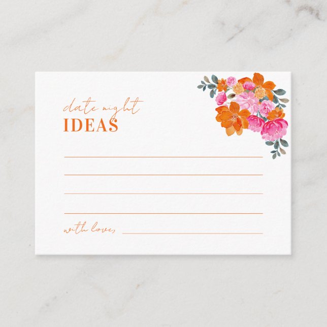 Tarjeta De Recepción Naranja rosa Floral Bridal Shower Fecha Ideas noct (Anverso)