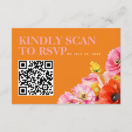 Tarjeta De Recepción Naranja rosa moderno Boda amarillo Código QR RSVP