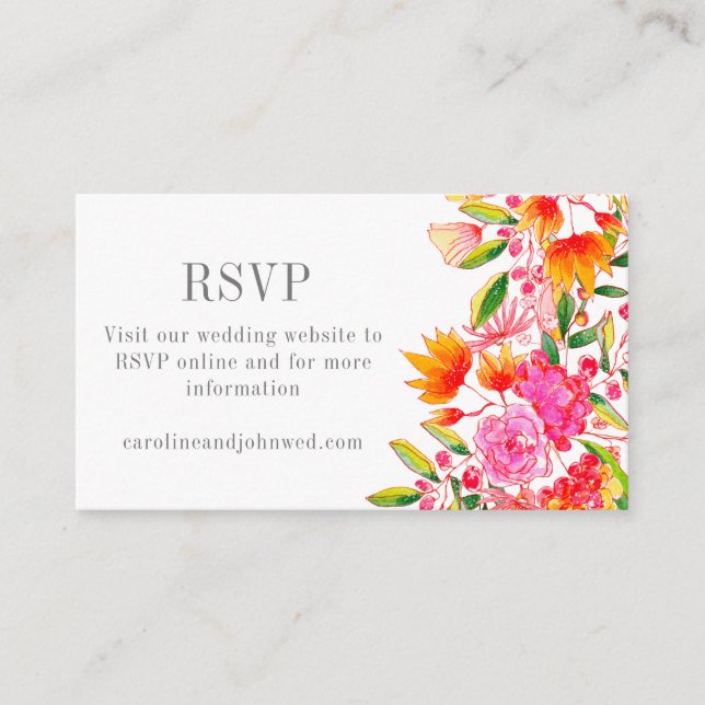 Tarjeta De Recepción Naranja rosa moderno matrimonio floral RSVP Código (Anverso)