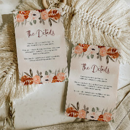 Tarjeta De Recepción Naranja ruso Boho | Detalles del Boda de acuarela