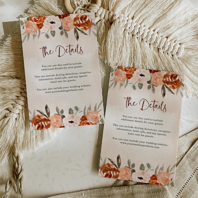 Tarjeta De Recepción Naranja ruso Boho | Detalles del Boda de acuarela (Subido por el creador)