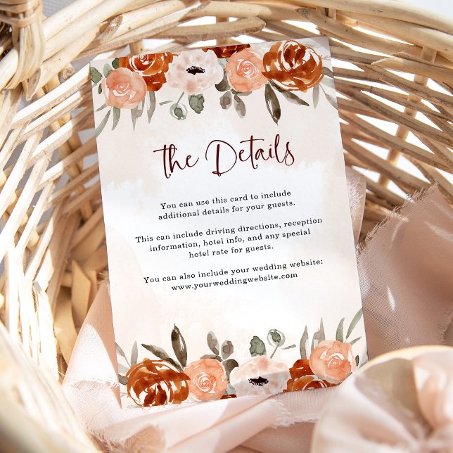 Tarjeta De Recepción Naranja ruso Boho | Detalles del Boda de acuarela (Subido por el creador)