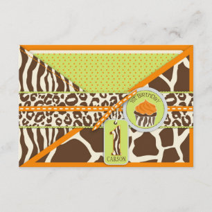 Tarjeta De Recepción Naranja Safari y repostería Gabinete de cumpleaños