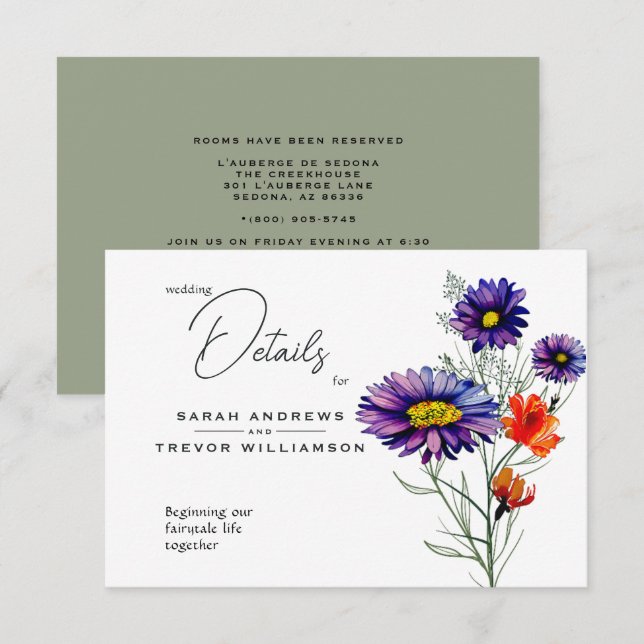 Tarjeta De Recepción Naranja vibrante acuarela y flores silvestres mora (Anverso / Reverso)