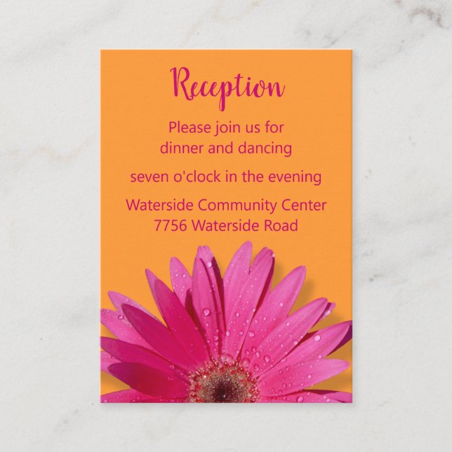 Tarjeta de recepción naranja y rosa Gerbera Daisy (Anverso)