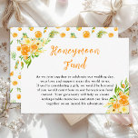 Tarjeta De Recepción Naranjas Citrus Boda Honeymoon Fund<br><div class="desc">Esta hermosa y elegante tarjeta de recinto para luna de miel de boda incluye naranjas,  mareas y follaje acuáticos. El texto combina el guión manuscrito y las fuentes serif para un aspecto elegante y moderno. Es perfecto para un boda rústico de primavera o verano.</div>