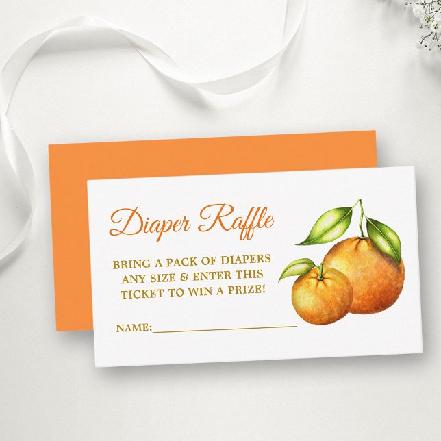 Tarjeta De Recepción Naranjas de acuarela Baby Shower Diaper Raffle (Customize to change text color, style, text size or color of back of card.)