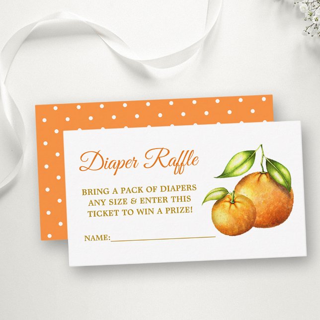 Tarjeta De Recepción Naranjas de acuarela Baby Shower Dots Diaper Raffl (Customize to change text color, style, text size or color of back of card.)