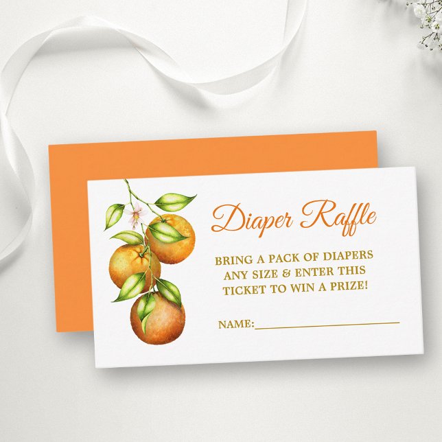 Tarjeta De Recepción Naranjas de acuarela Baby Shower Gold Diaper Raffl (Customize to change text color, style, text size or color of back of card.)