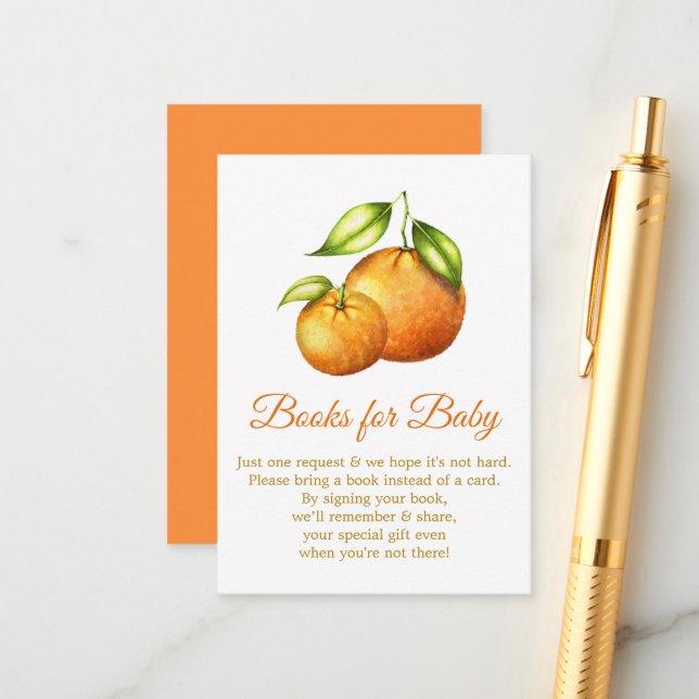Tarjeta De Recepción Naranjas de acuarela Libros de Citrus para Baby Sh (Anverso/Reverso In Situ)