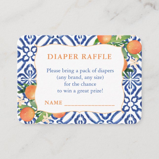 Tarjeta De Recepción Naranjas dulces de Positano Baby Shower Diaper Raf (Anverso)
