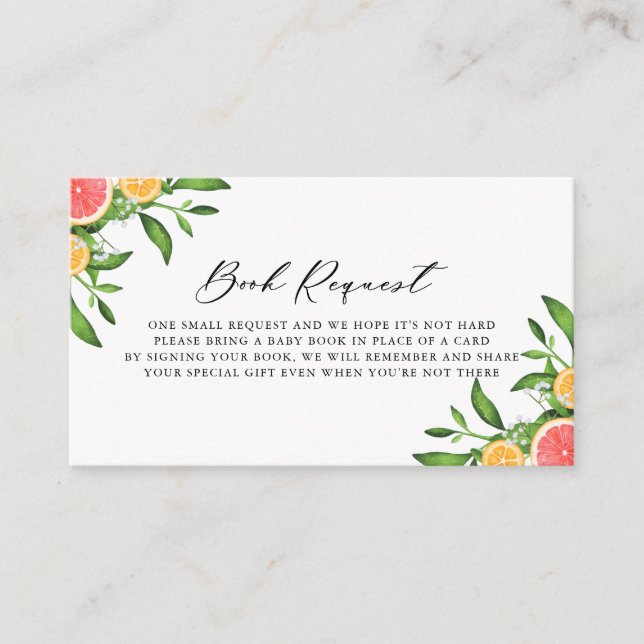 Tarjeta De Recepción Naranjas y Grapefruits Book Request Baby Shower (Anverso)