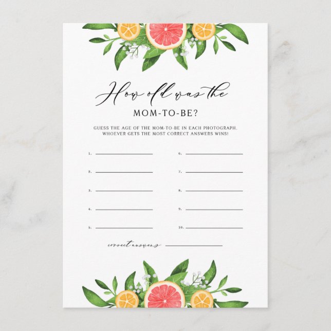 Tarjeta De Recepción Naranjas y pomposos: ¿Qué edad tenía la futura mam (Anverso)