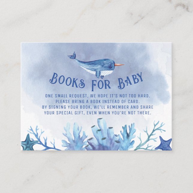 Tarjeta De Recepción Narwhal Under Sea Baby Shower Books for Baby (Anverso)