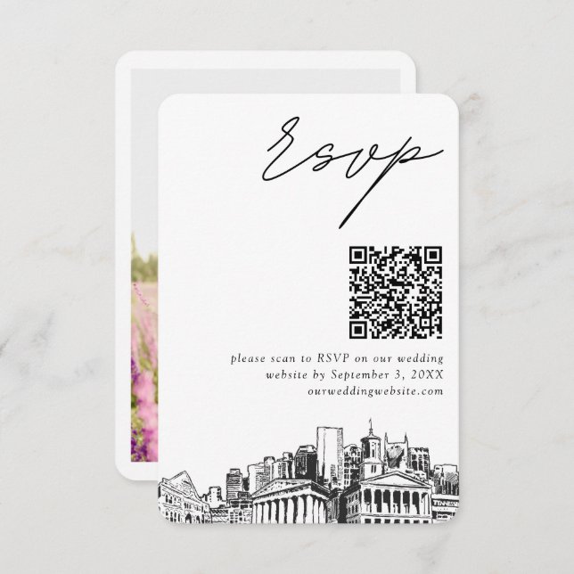 Tarjeta De Recepción Nashville Wedding RSVP Código QR pequeño (Anverso / Reverso)