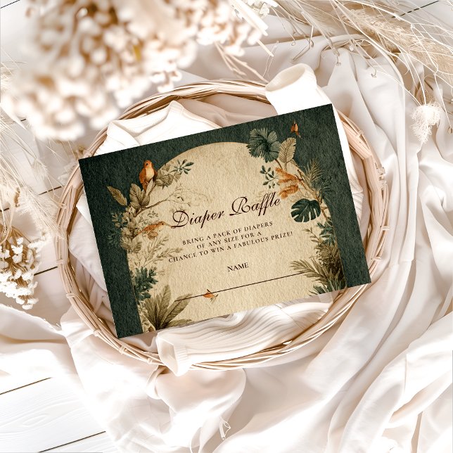 Tarjeta De Recepción Natural Safari Leaves Diapper Raffle (Subido por el creador)