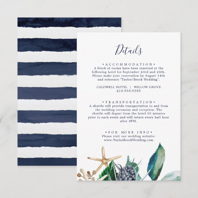 Tarjeta De Recepción Náutica moderna | Detalles del Boda verde (Anverso / Reverso)