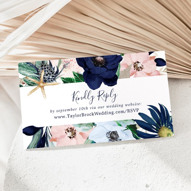Tarjeta De Recepción Náutica moderna | Sitio web de Bodas florales RSVP (Subido por el creador)
